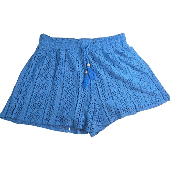 Japna Pants - Japna High Waist Boho Crochet Blue Lace Shorts Swim Cover Size M